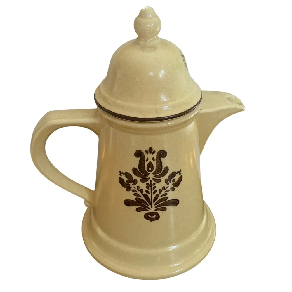 70s Pfaltzgraff Village Coffee Tea Pot Lid Vintage Stoneware Folk Art 10